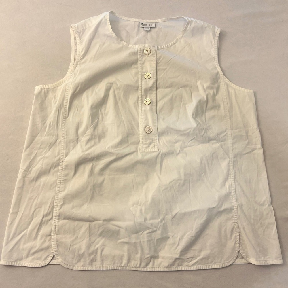 J. Jill White Shirt Collection Sleeveless Button Front Blouse Cotton Blend L